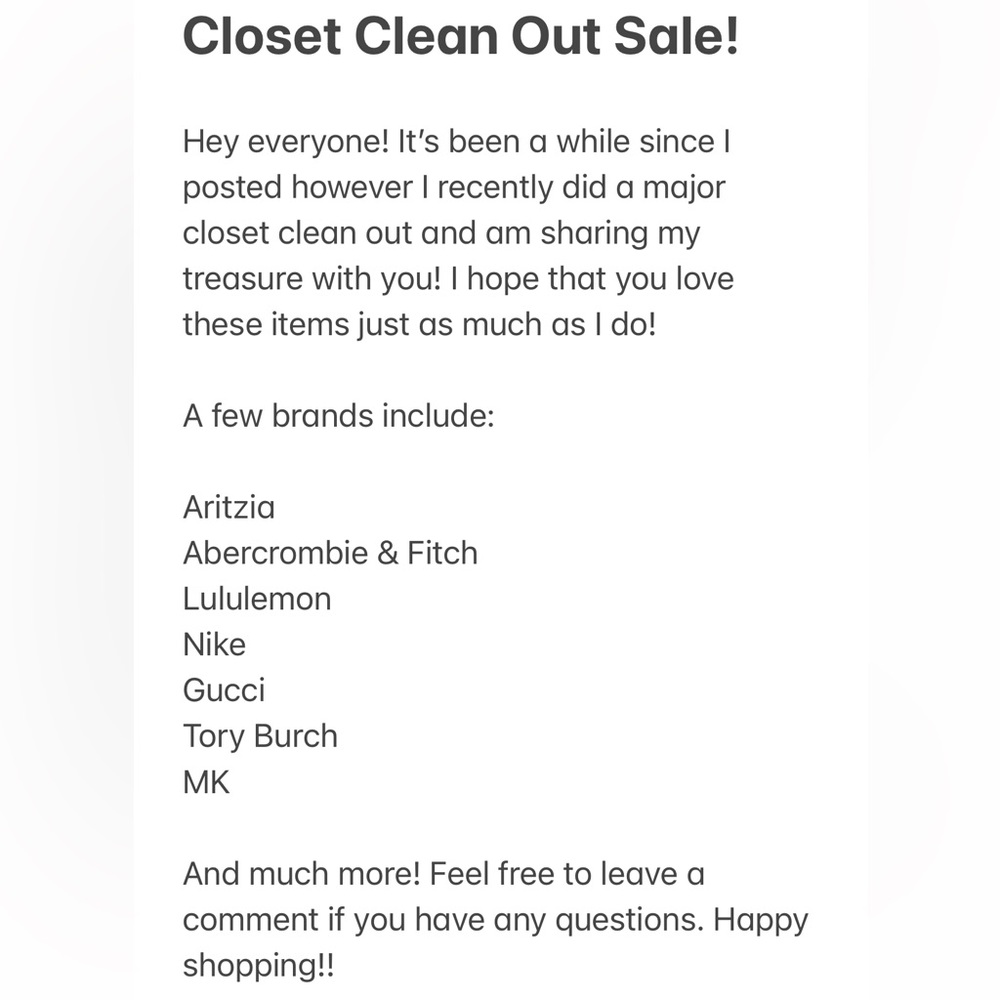 Closet Clean Out Sale!